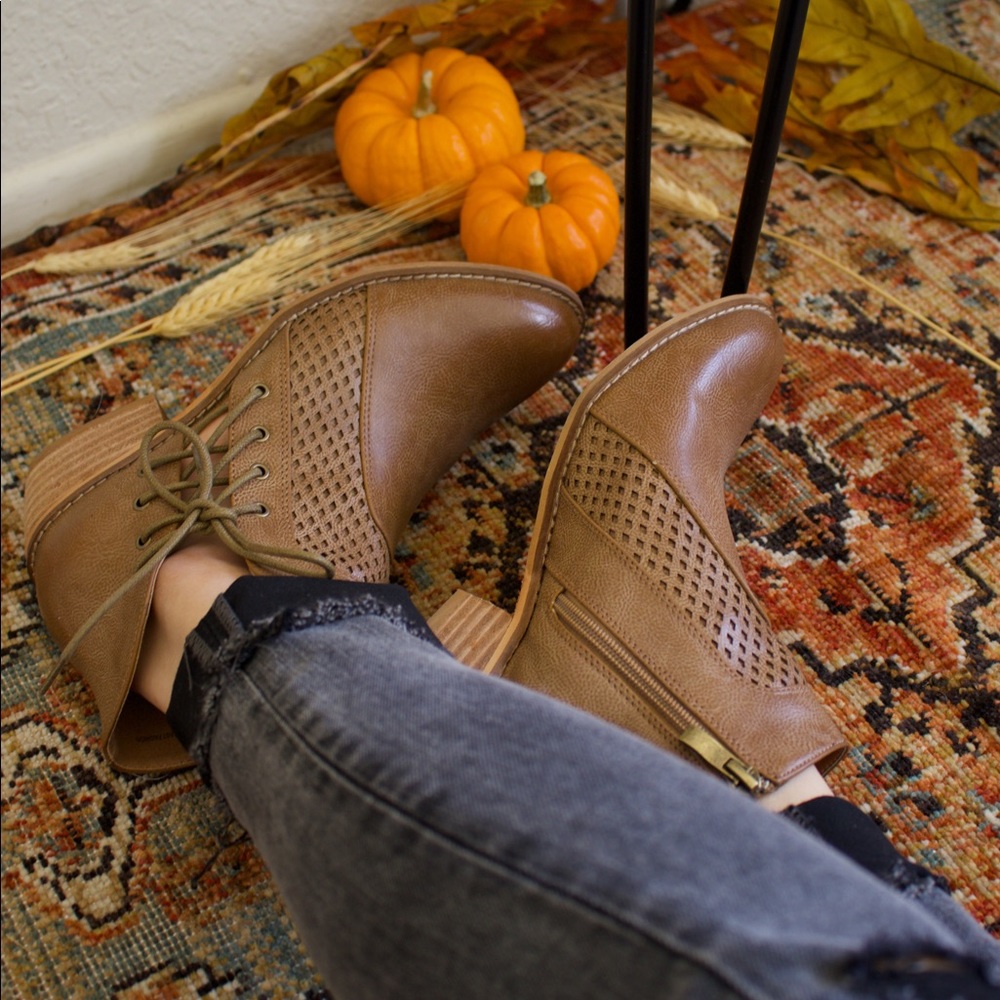 Camel Ankle Booties with Open Slit